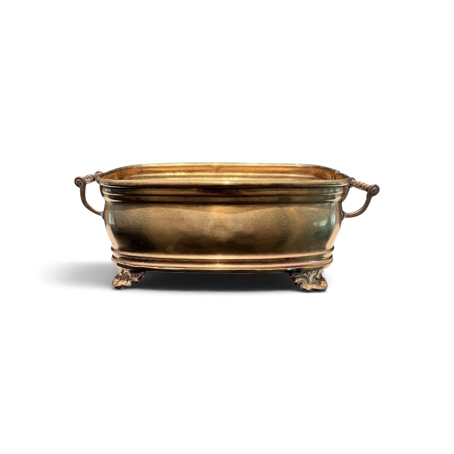 Vintage Footed Brass Cachepot with Handles