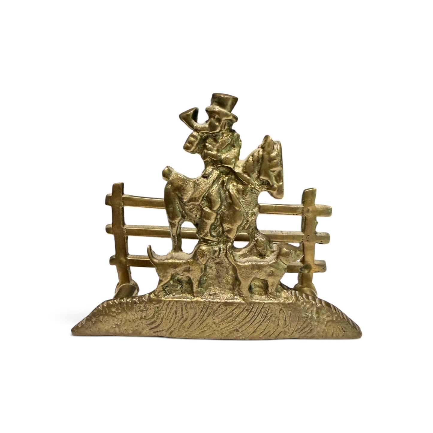 Antique English Brass Fox Hunt Business Card Holder, Early 20th Century