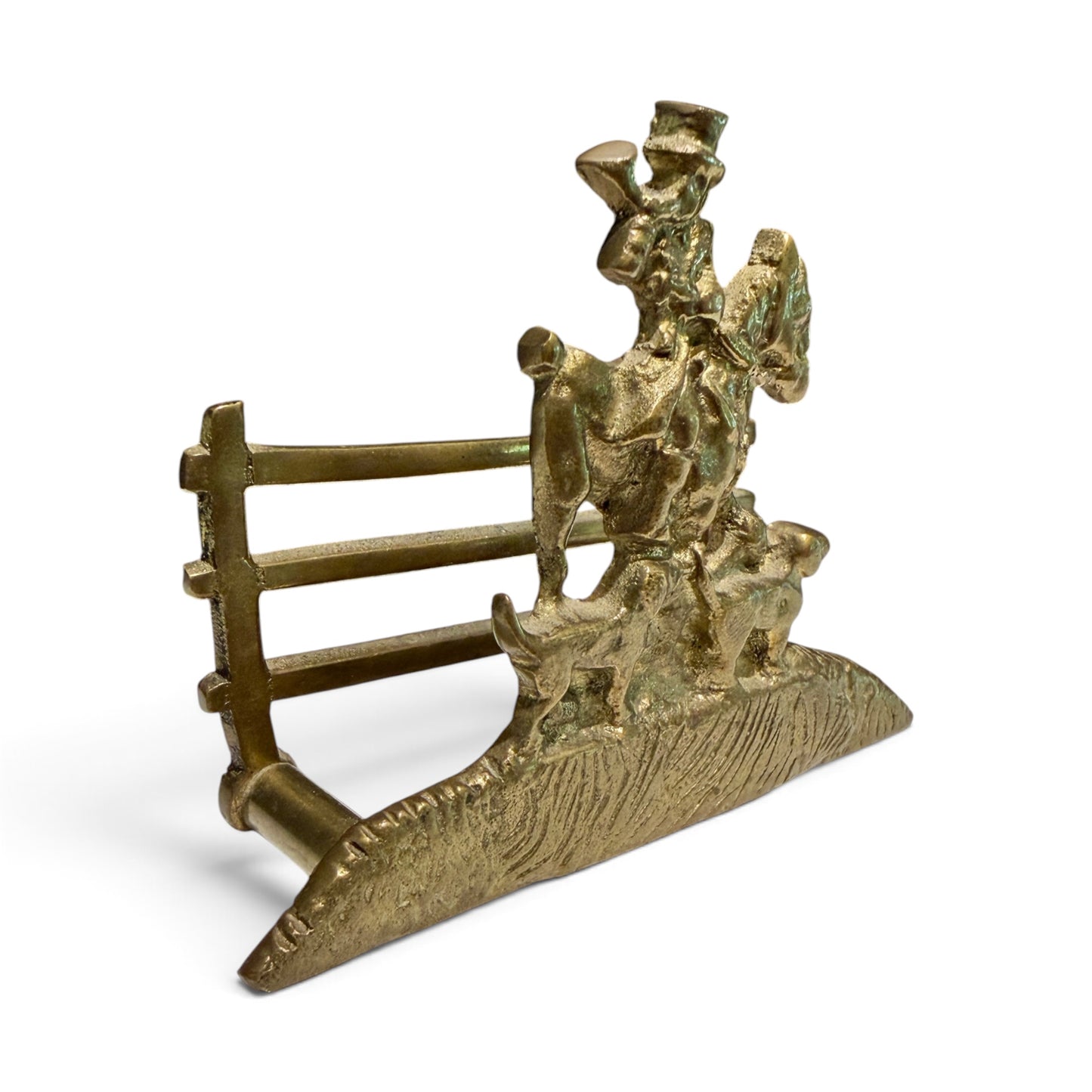 Antique English Brass Fox Hunt Business Card Holder, Early 20th Century