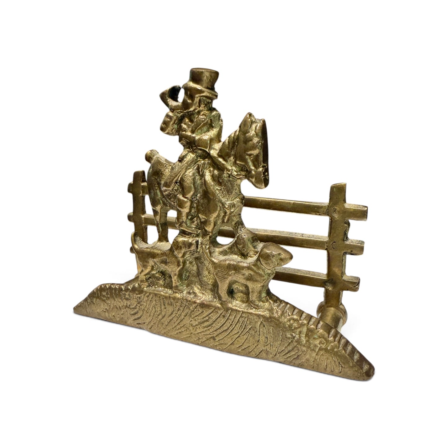 Antique English Brass Fox Hunt Business Card Holder, Early 20th Century