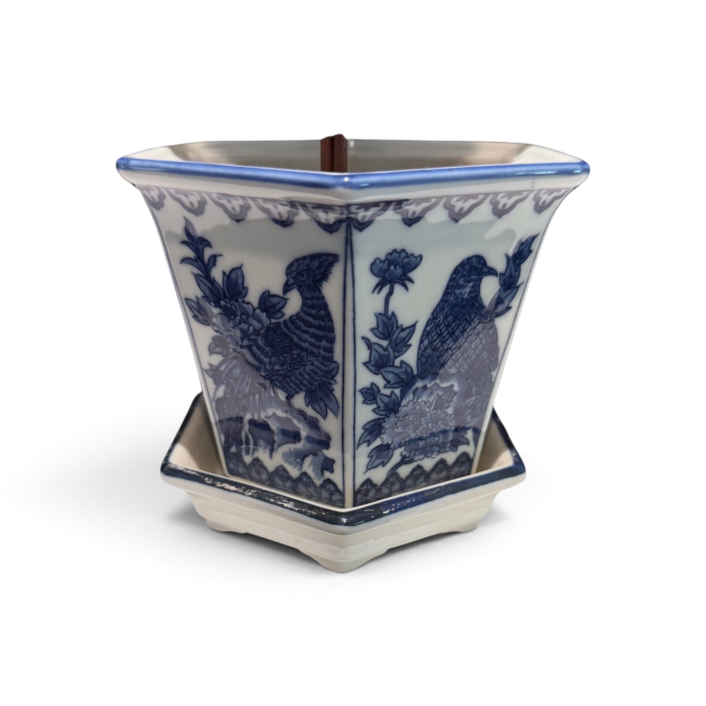 Antique Chinoiserie Cachepot Planter & Tray