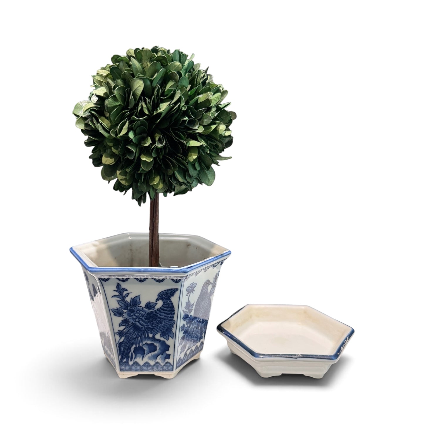 Antique Chinoiserie Cachepot Planter & Tray