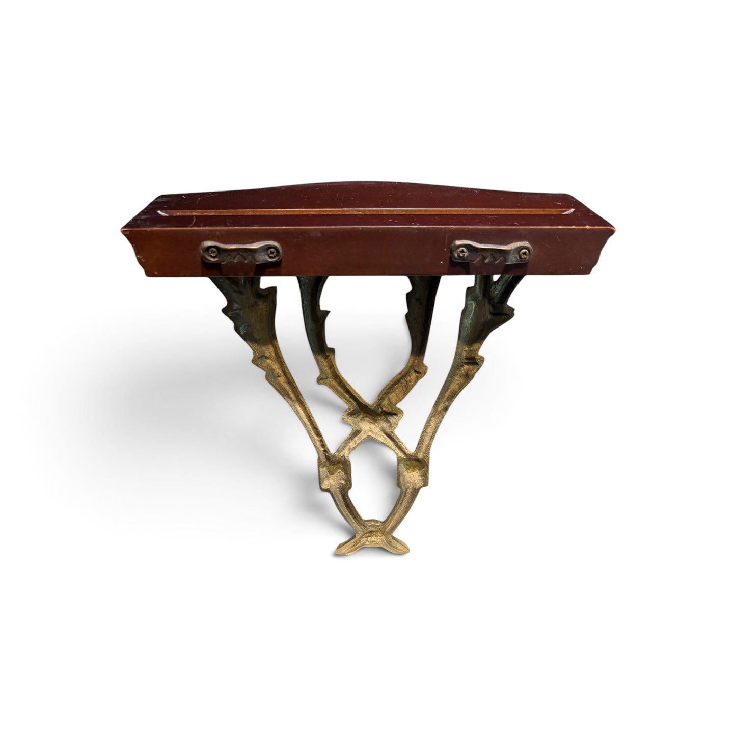Antique Gilt Brass & Wood Wall Shelf with Classical Foliate Detail