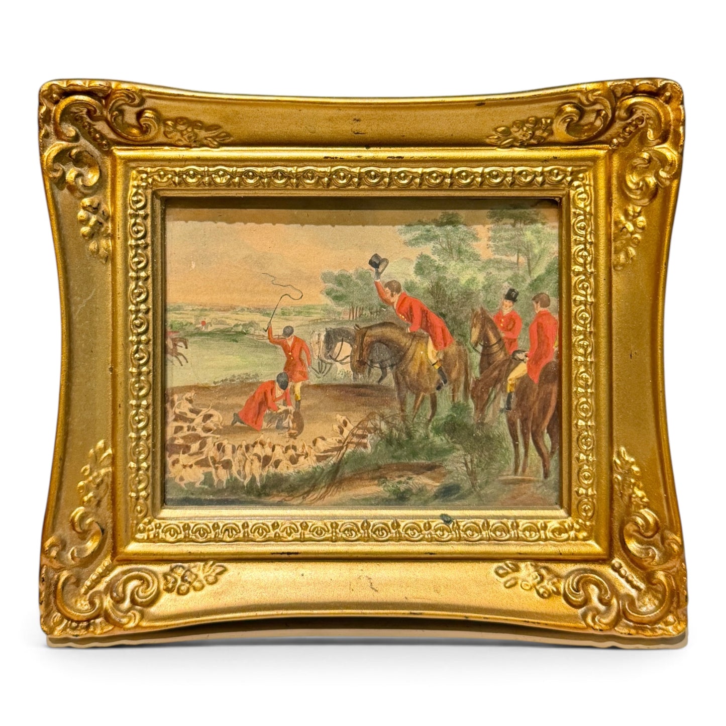 Set of Three Antique Fox Hunting Lithographs in Original Gilt Sirocco Frames