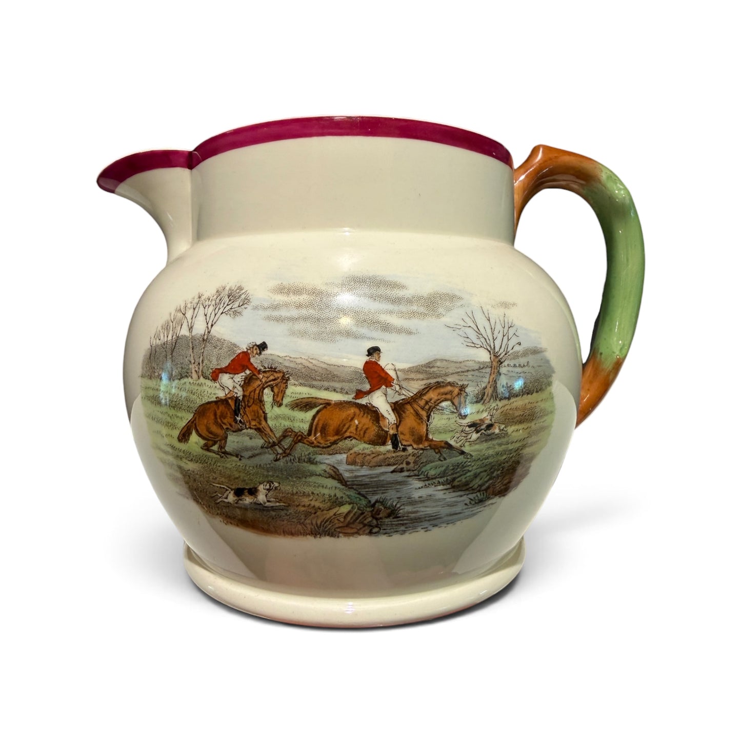 Copeland Spode England Hunt Scene Pitcher – “Leaping the Brook” & “The Meet”