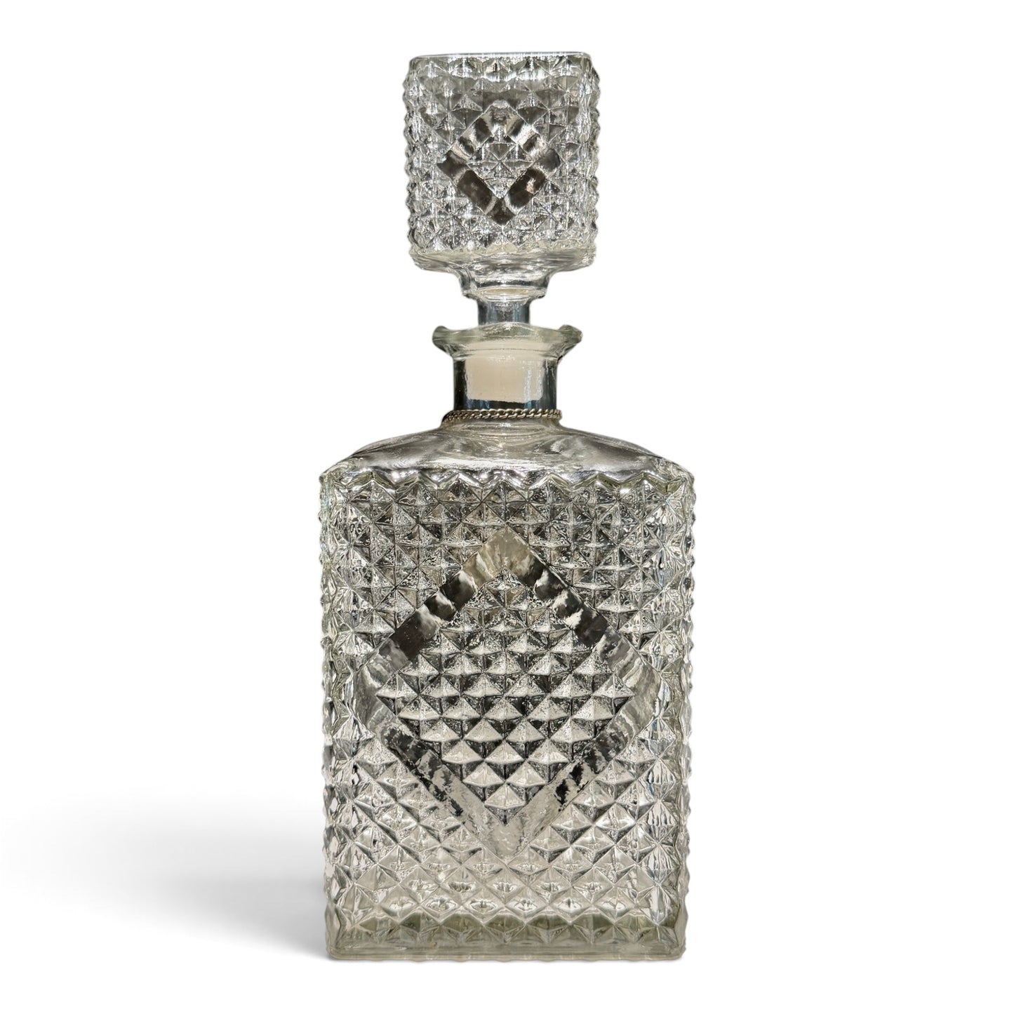 Vintage French Crystal Bourbon Decanter with Antique Brass Tag