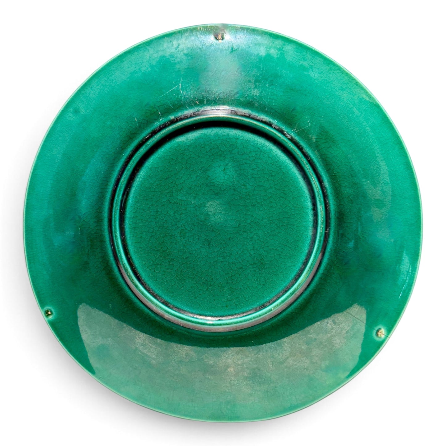 Antique English Green Majolica Grape & Vine Plate, c. 1900–1920s