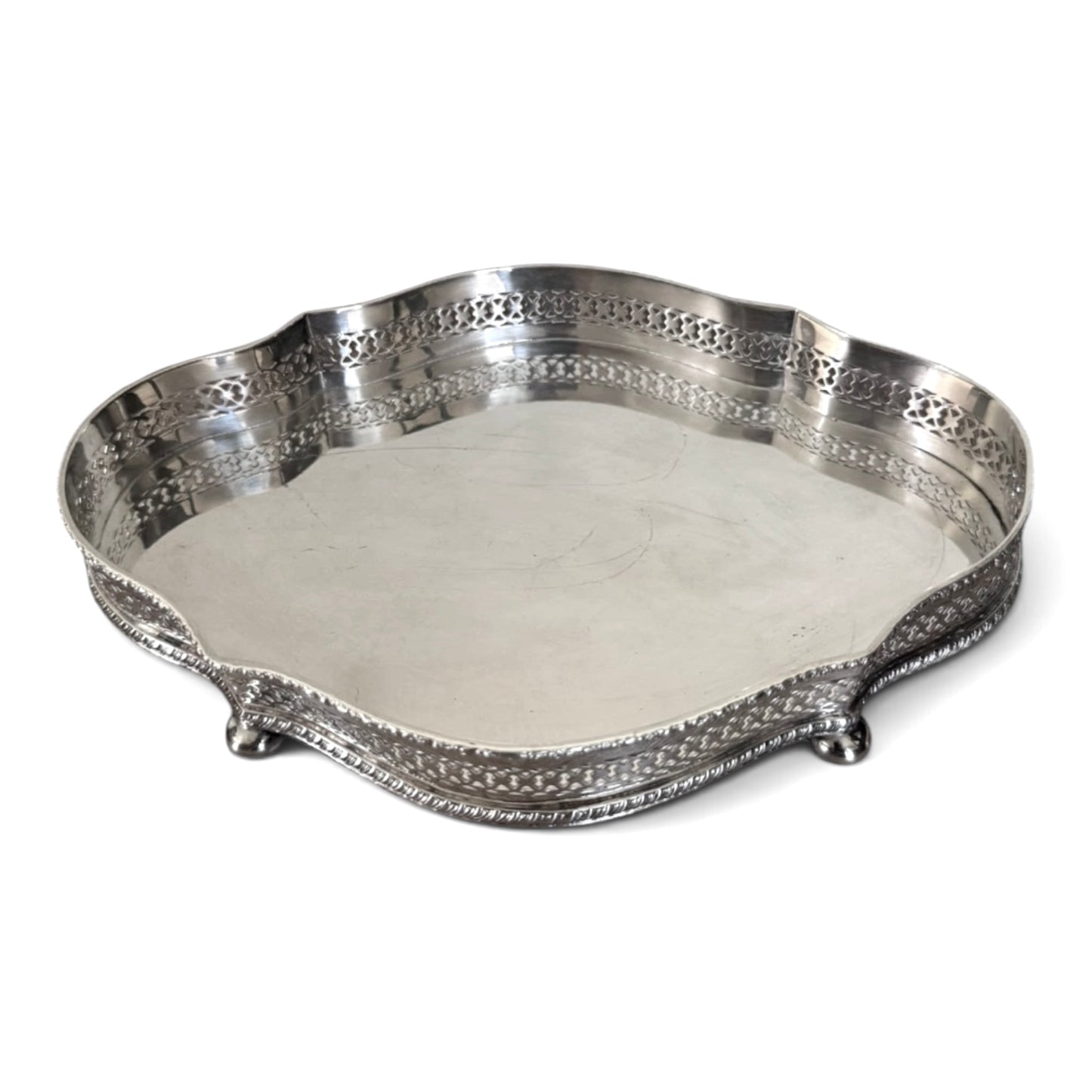 Vintage Pierced Silverplate Footed Gallery Tray