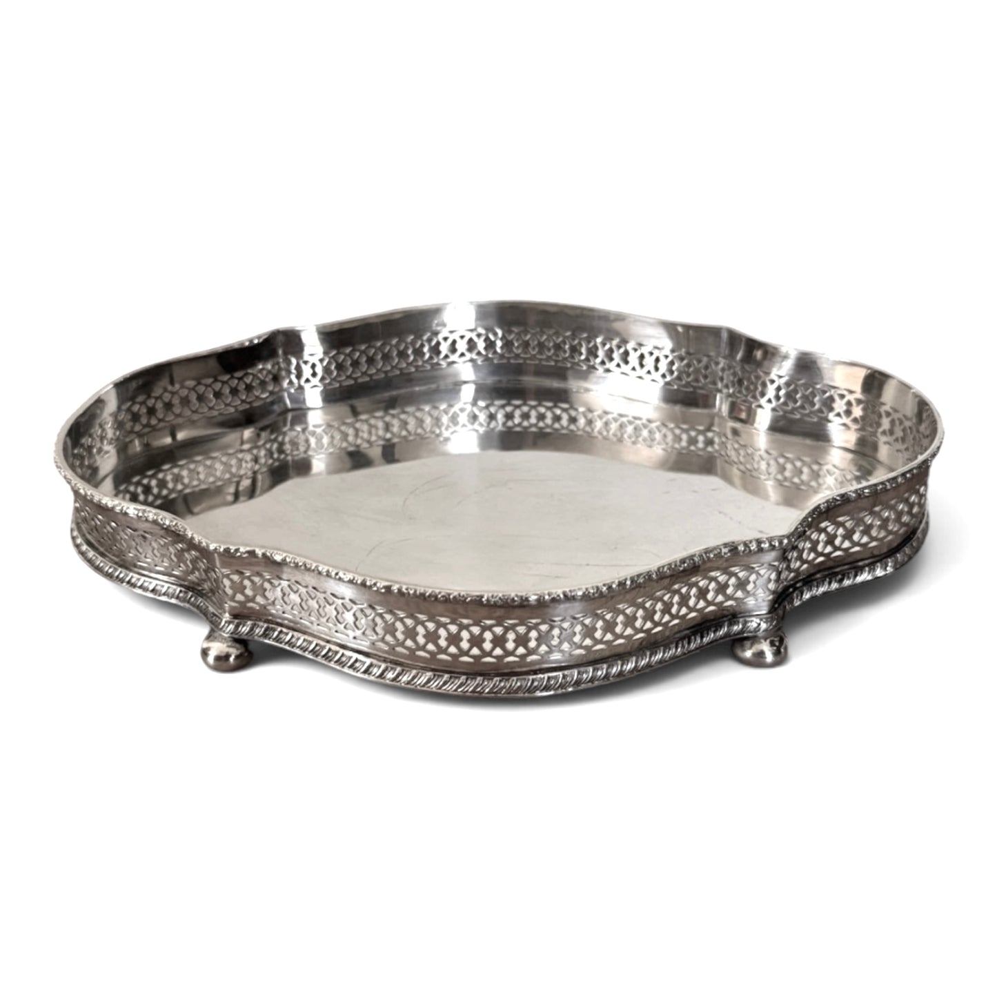 Vintage Pierced Silverplate Footed Gallery Tray