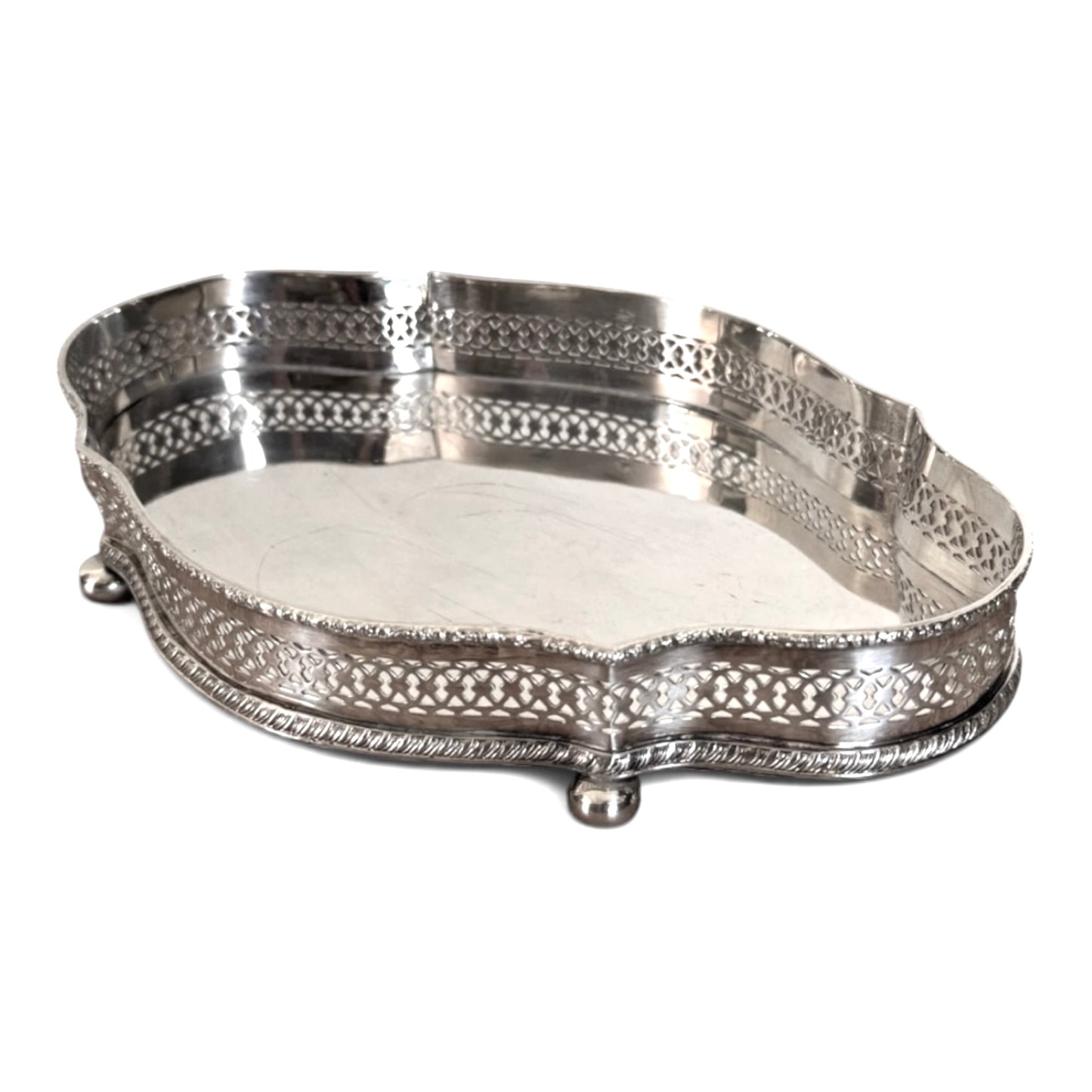 Vintage Pierced Silverplate Footed Gallery Tray