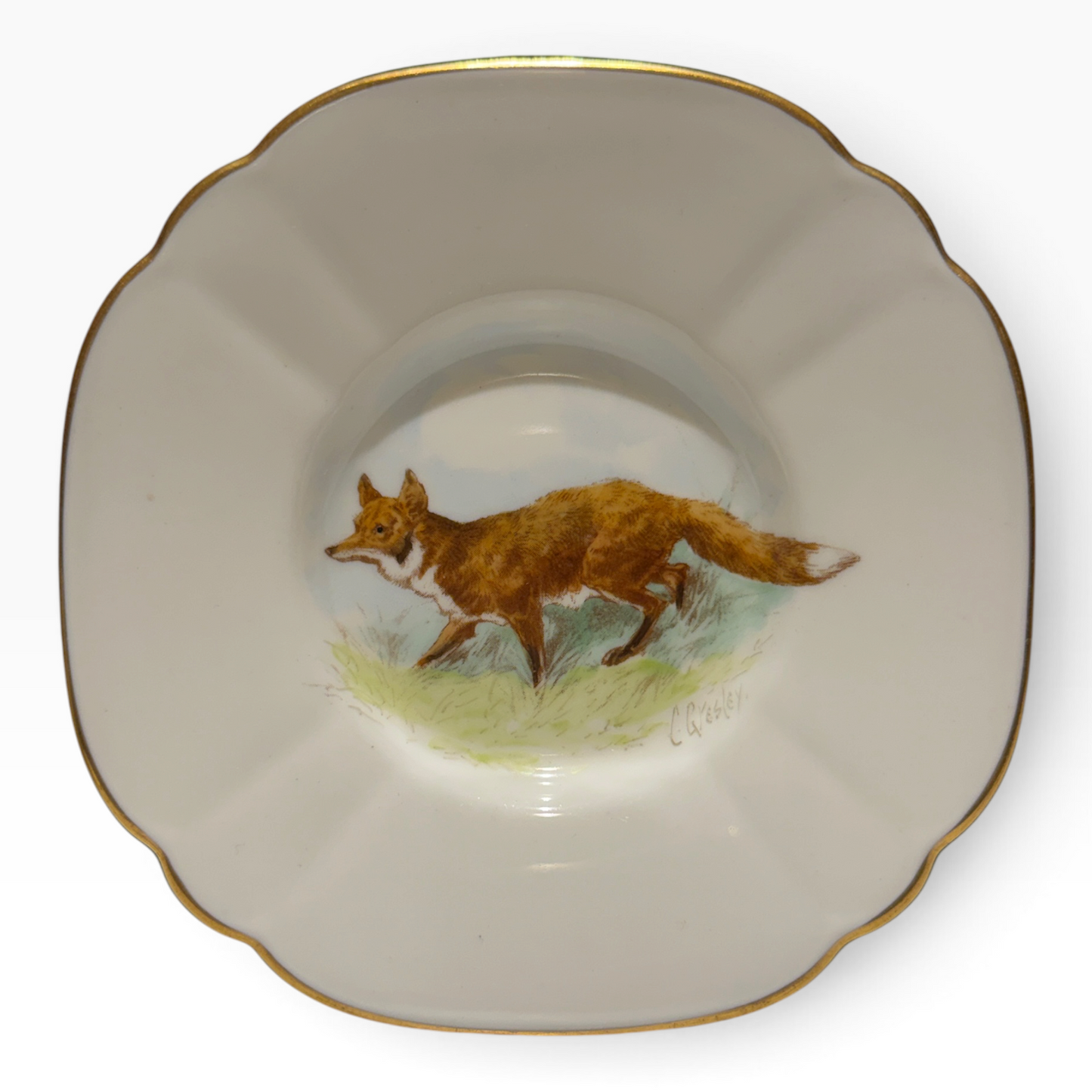 Antique Royal Crown Derby Fox & Hound Demitasse Cup & Saucer, England c. 1930s