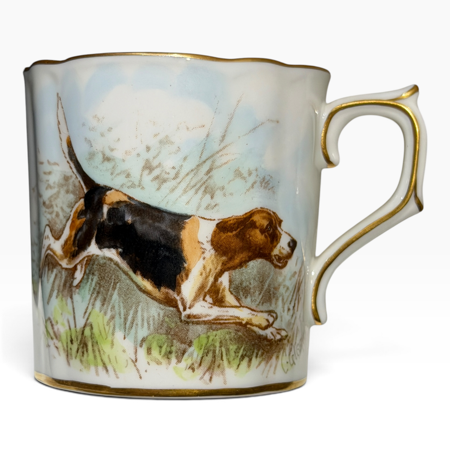 Antique Royal Crown Derby Fox & Hound Demitasse Cup & Saucer, England c. 1930s