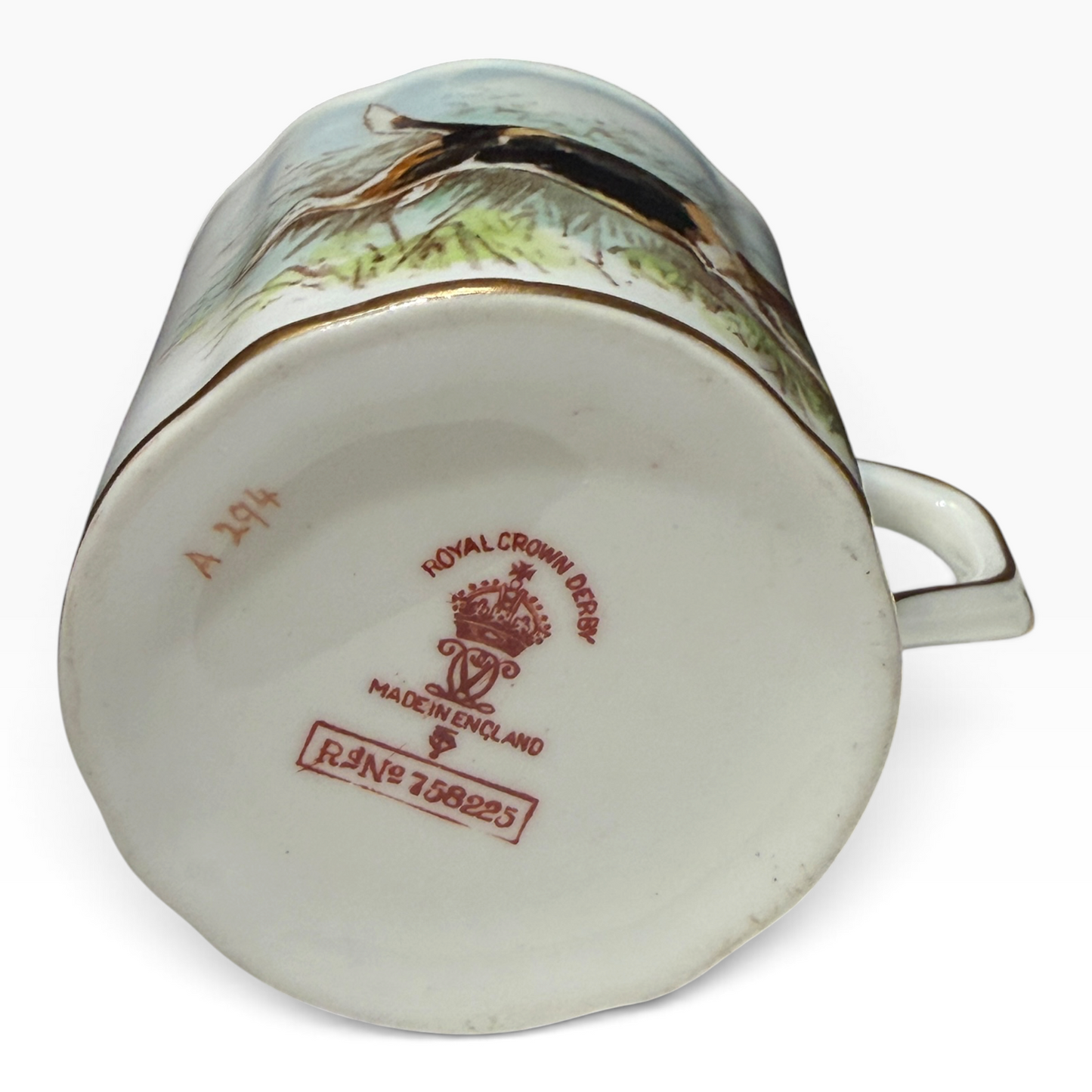 Antique Royal Crown Derby Fox & Hound Demitasse Cup & Saucer, England c. 1930s