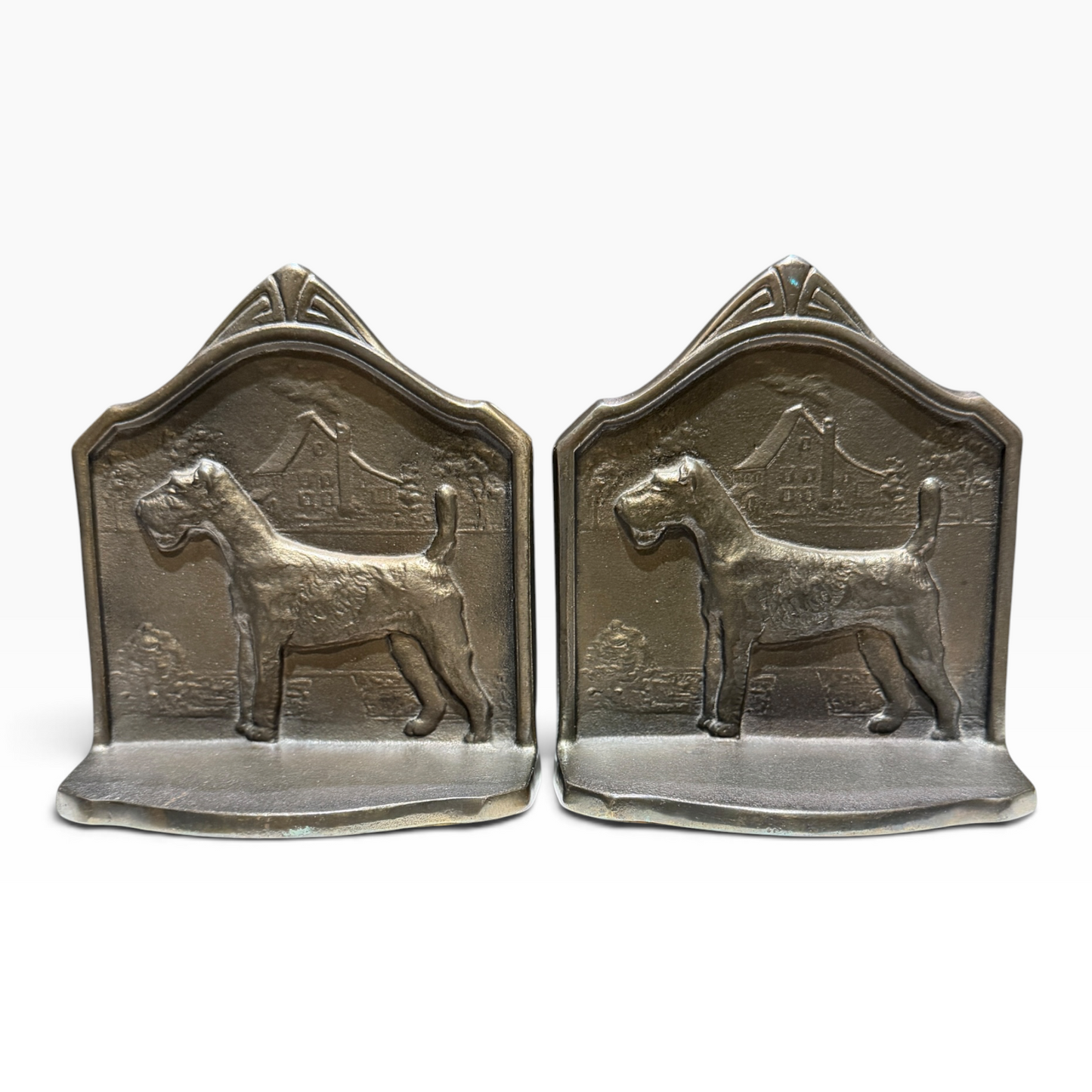 Antique 1929 Cast Iron Wirehaired Fox Terrier Bookends