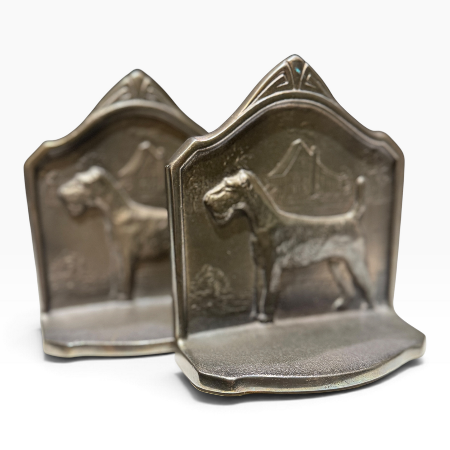 Antique 1929 Cast Iron Wirehaired Fox Terrier Bookends
