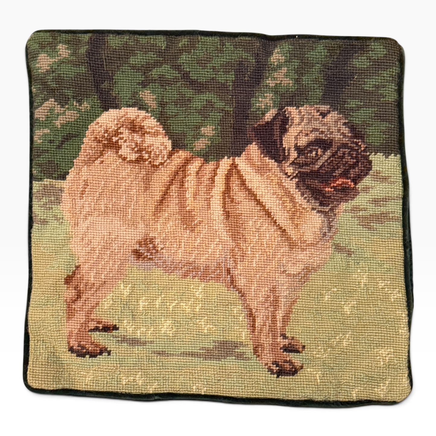 Vintage Handmade Pug Needlepoint Pillow Cover