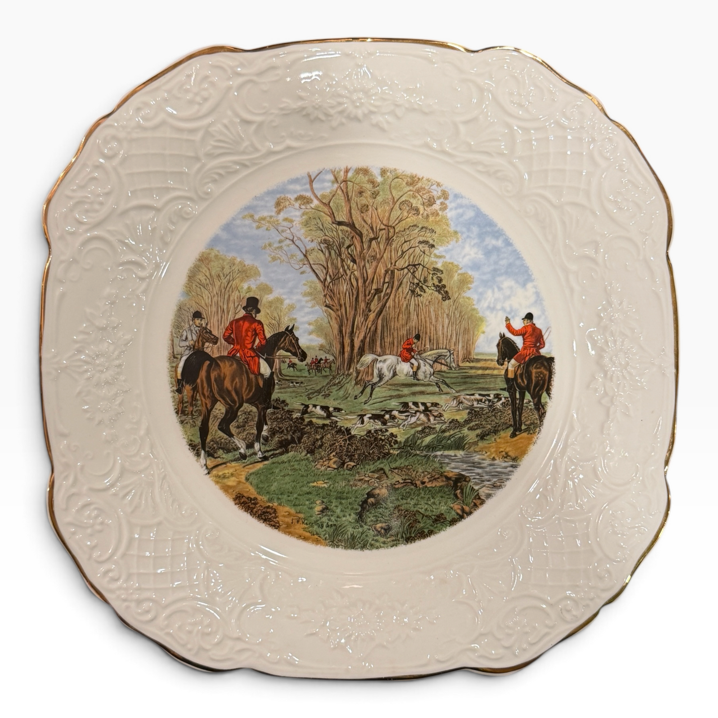 Vintage Crown Dorset Fox Hunt Porcelain Cabinet Plate