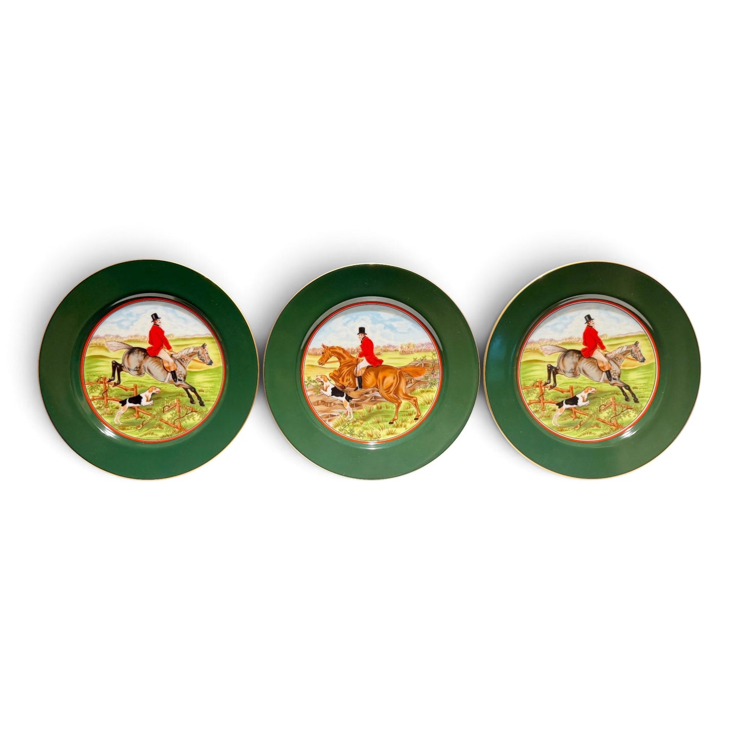 Vintage Fitz & Floyd Tally Ho Fox Hunt Plates – Set of 3