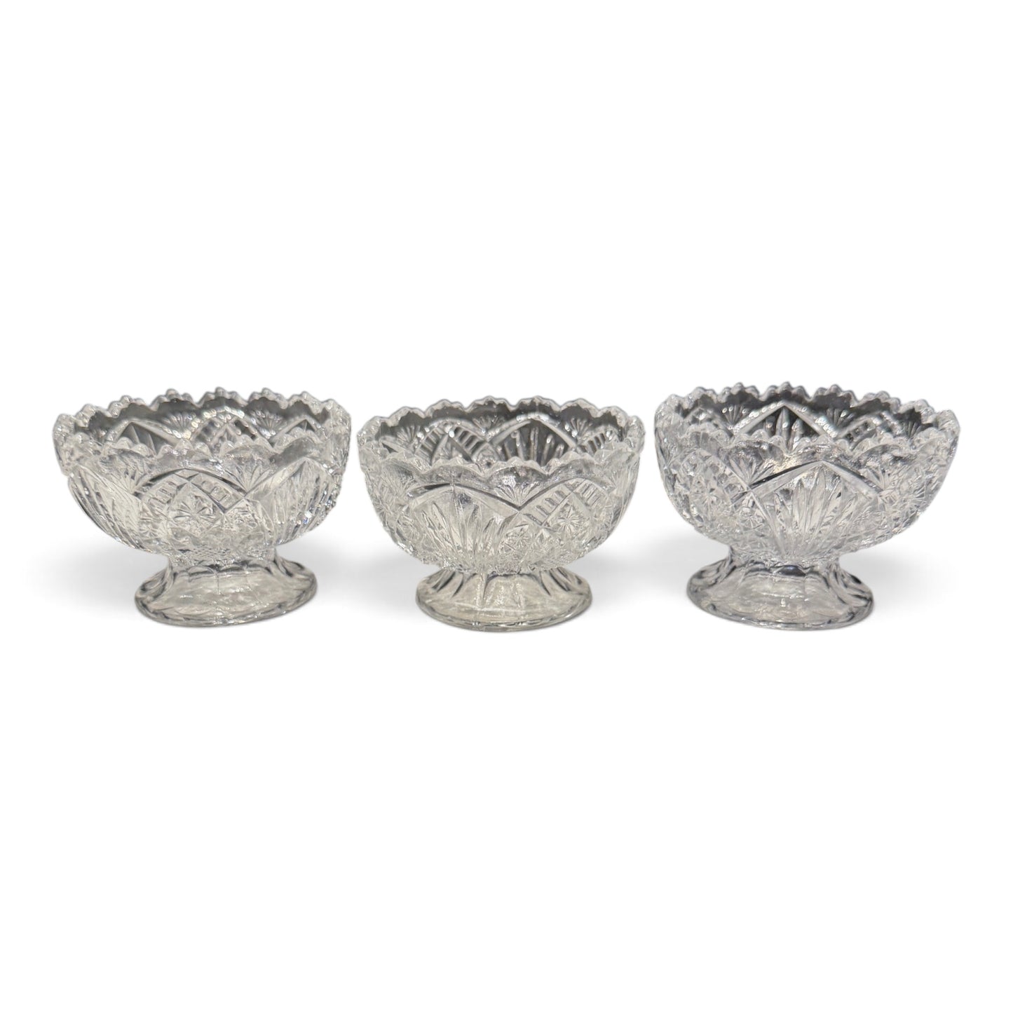 Antique Uranium Glass Footed Open Salt Cellars, Set of 3