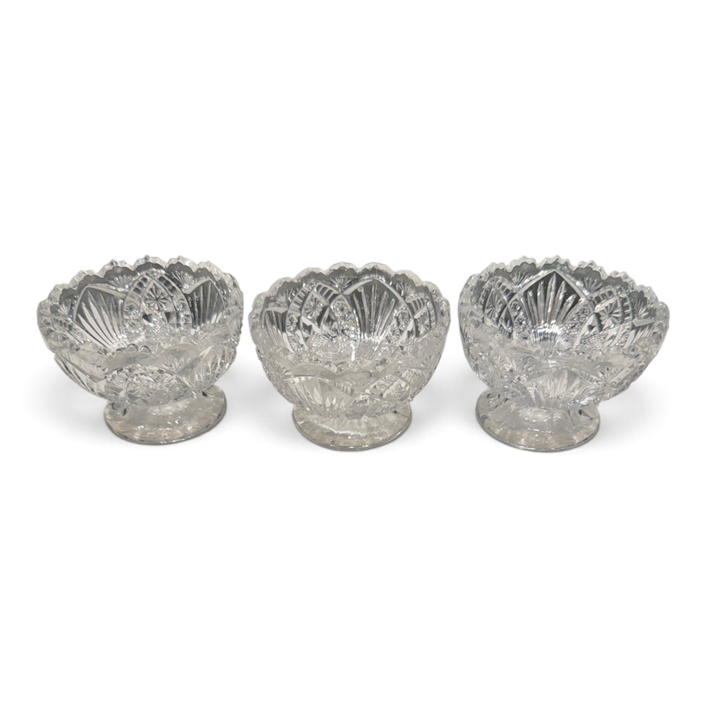 Antique Uranium Glass Footed Open Salt Cellars, Set of 3