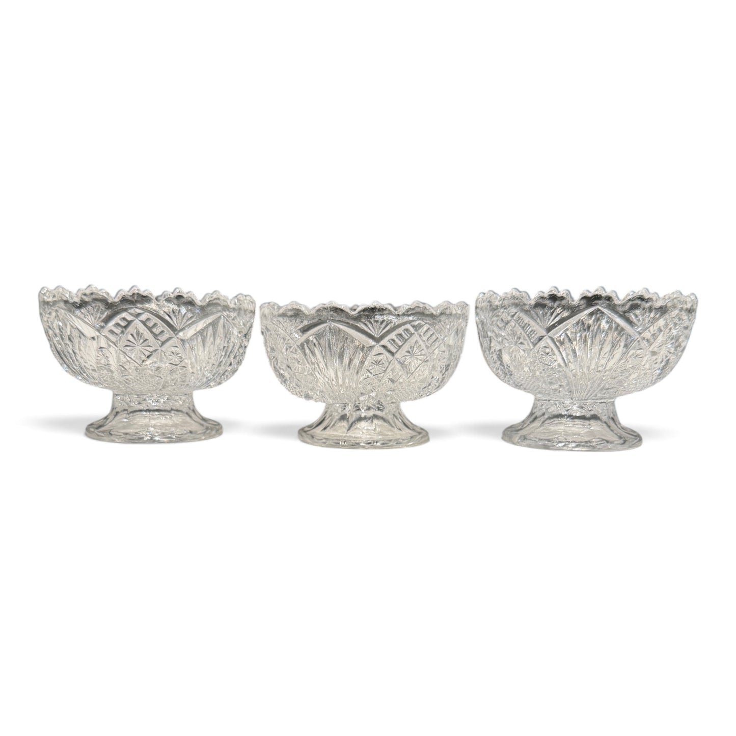 Antique Uranium Glass Footed Open Salt Cellars, Set of 3