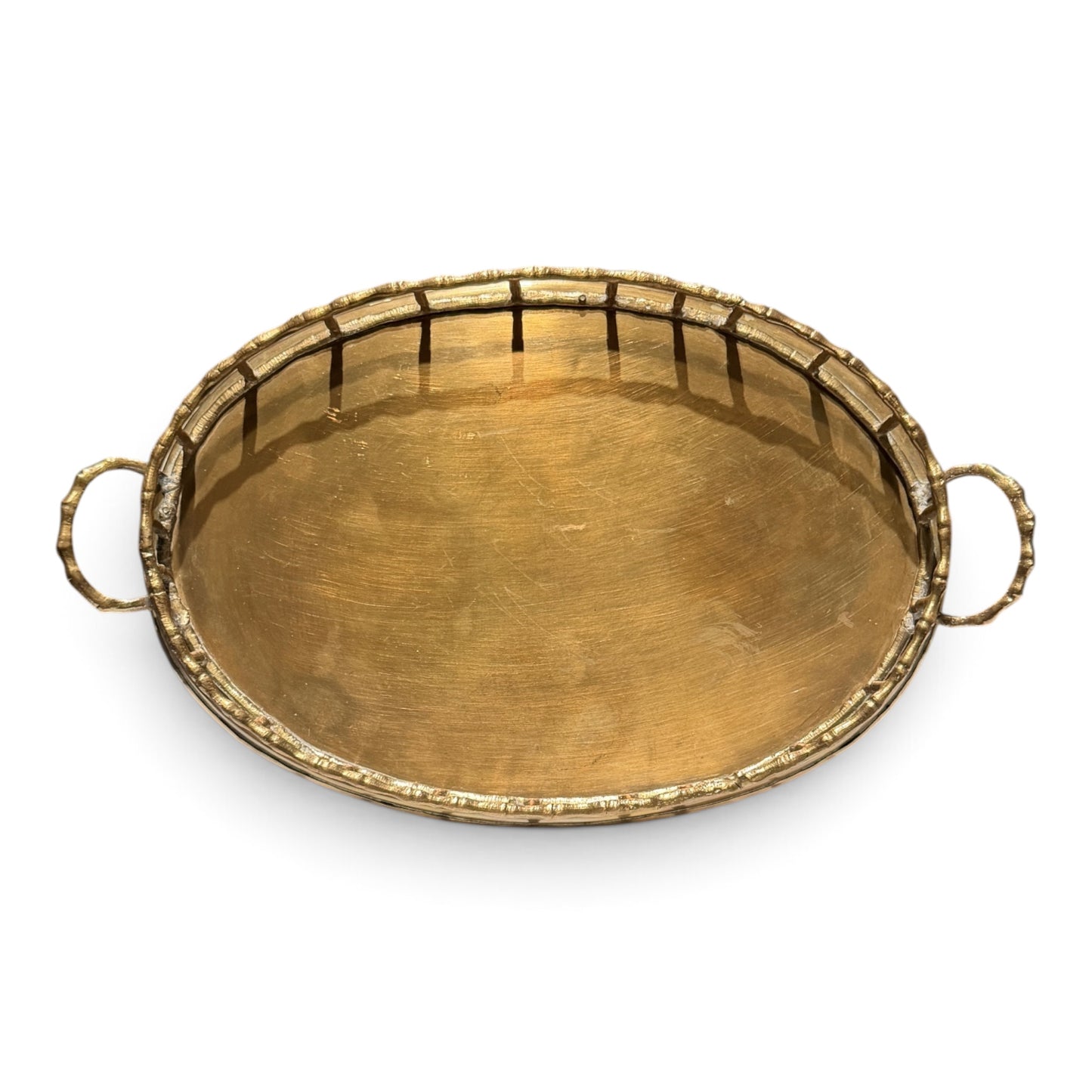 Antique Brass Bamboo Gallery Tray with Handles | Hollywood Regency Brass Catchall