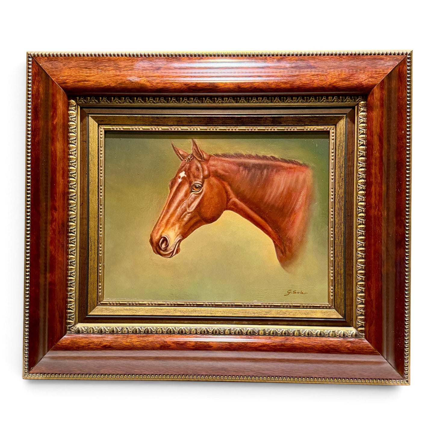 Vintage Original Equine Portrait Oil Painting - Signed - in Wood & Gilt Frame