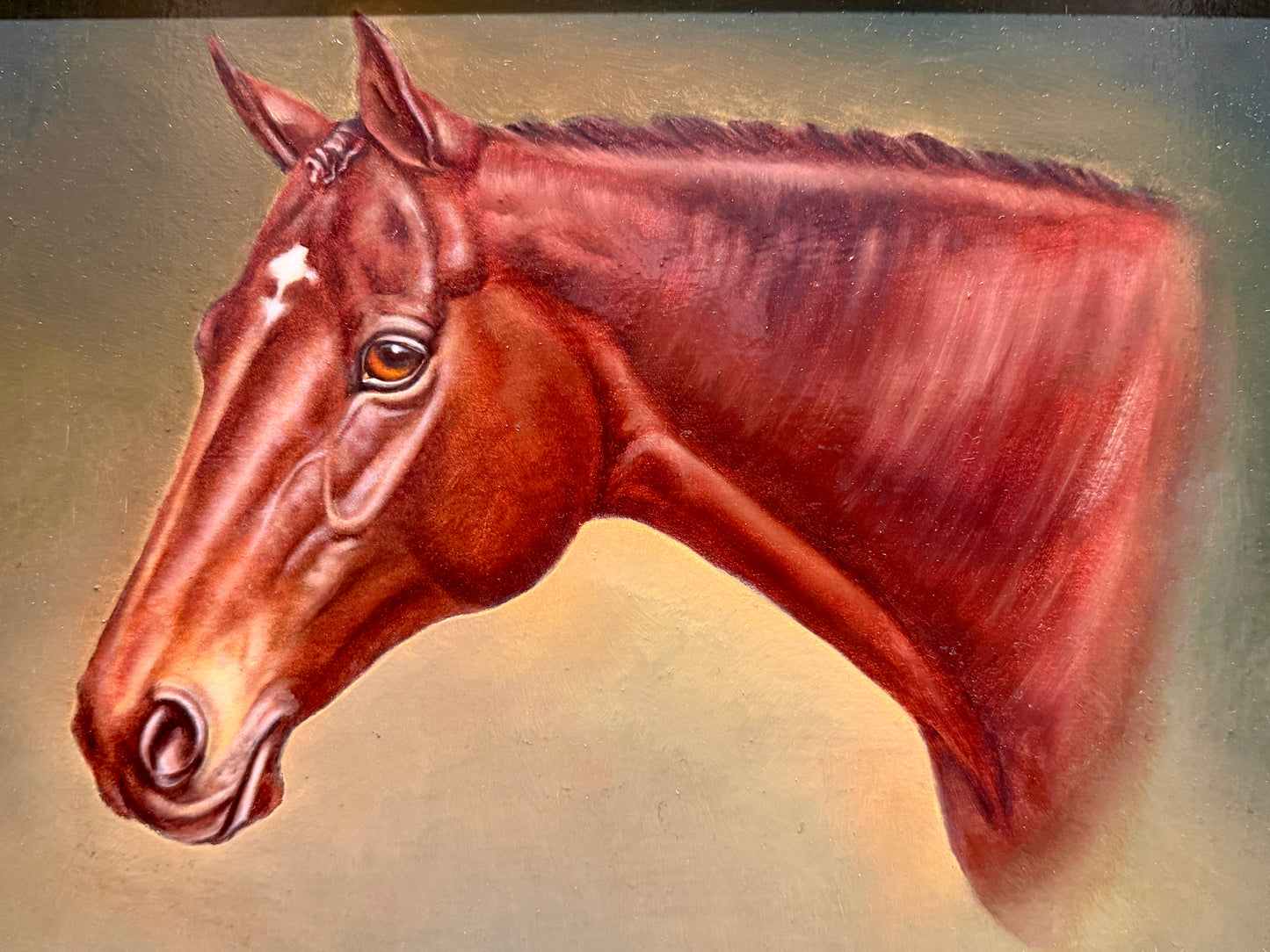 Vintage Original Equine Portrait Oil Painting - Signed - in Wood & Gilt Frame