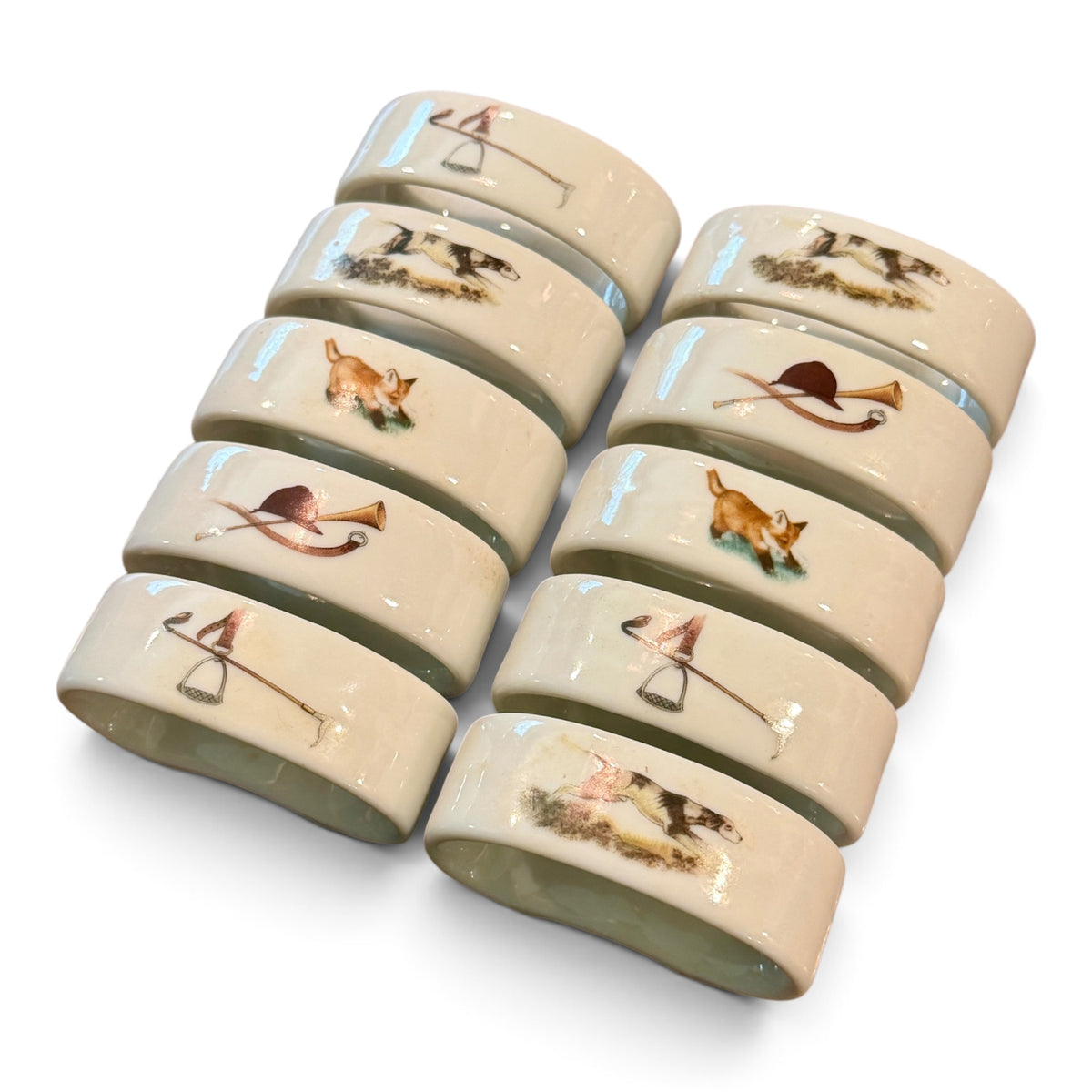 Vintage “The Huntsman” Porcelain Fox Hunt Napkin Rings — Set of 10