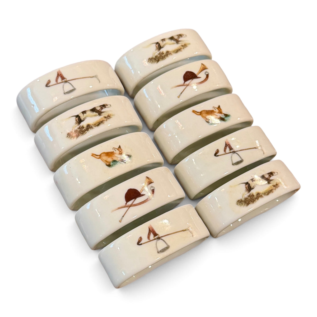 Vintage “The Huntsman” Porcelain Fox Hunt Napkin Rings — Set of 10