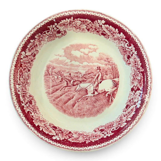Vintage Fox Hunting “Full Cry” Red Transferware Bowl