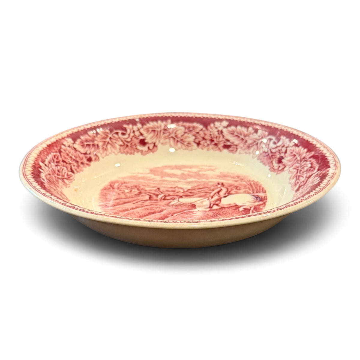 Vintage Fox Hunting “Full Cry” Red Transferware Bowl