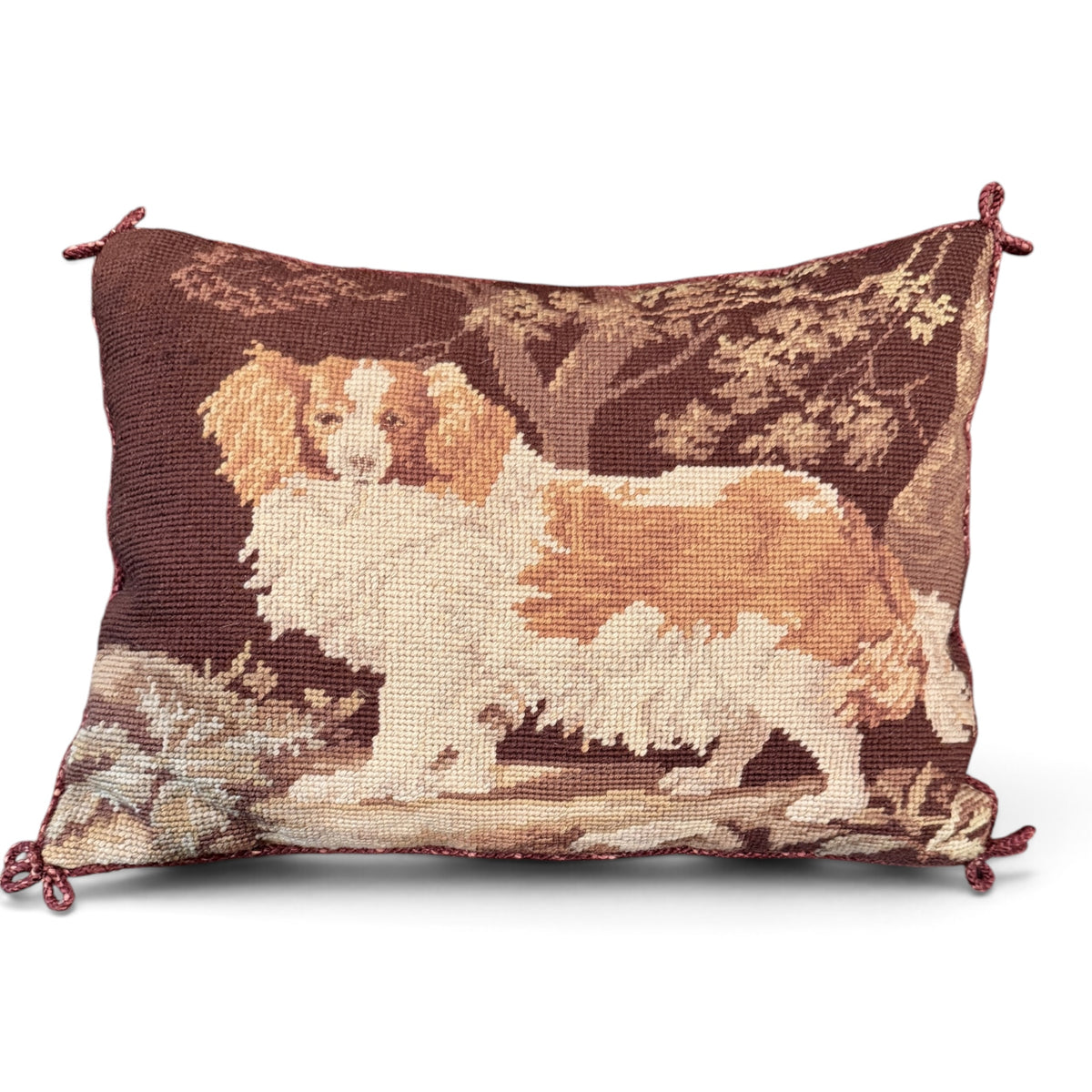 Vintage Cavalier King Charles Spaniel Needlepoint Pillow