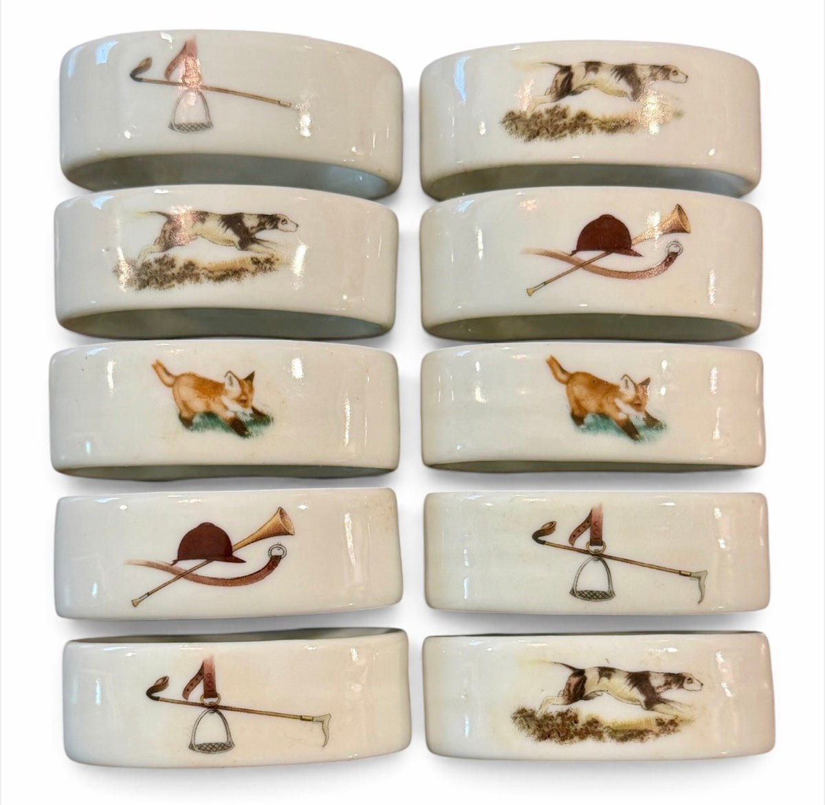 Vintage “The Huntsman” Porcelain Fox Hunt Napkin Rings — Set of 10