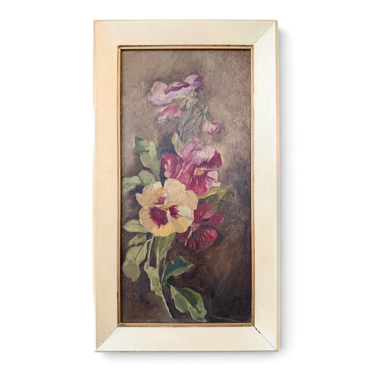 Vintage Original Oil Painting of Pansies in Original Frame