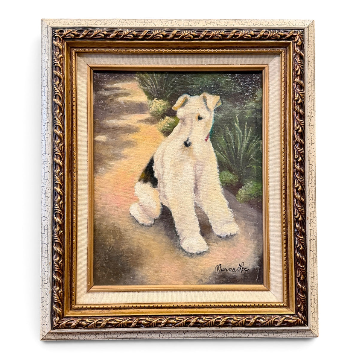 Vintage Wire Fox Terrier Original Oil Painting, Signed & Framed