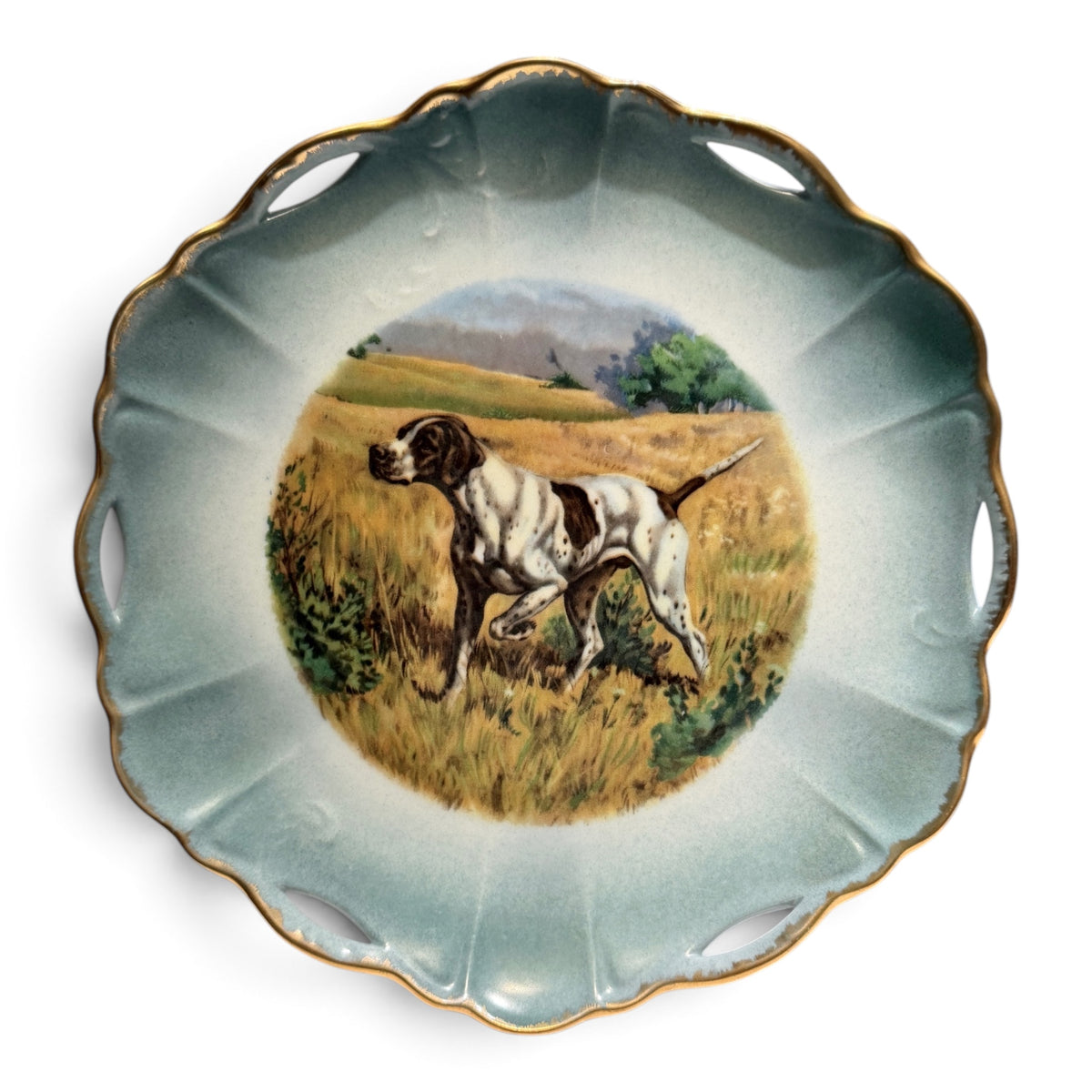 Vintage German Porcelain Hunting Dog Cabinet Plate