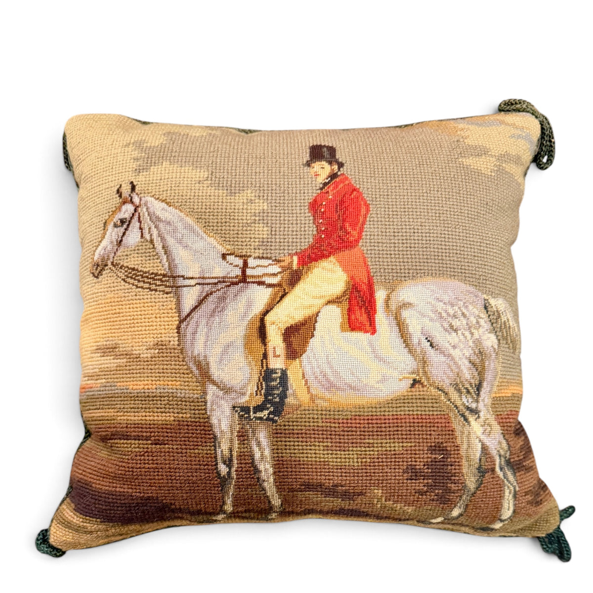 Vintage Equestrian Hunter Needlepoint Pillow