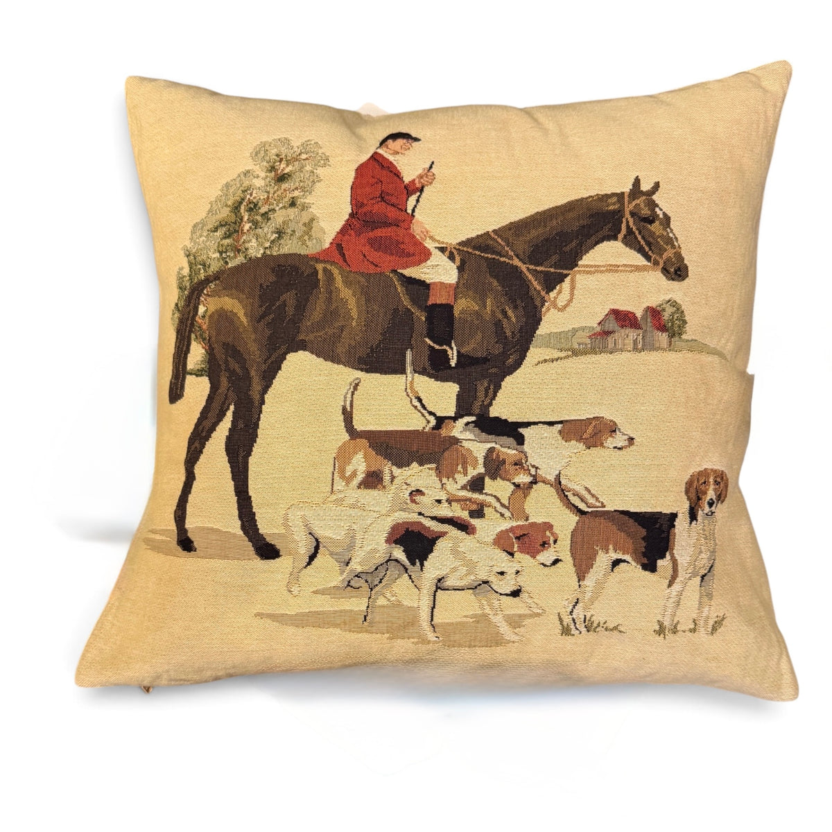 Set of Three Vintage Fox Hunt Tapestry Pillows