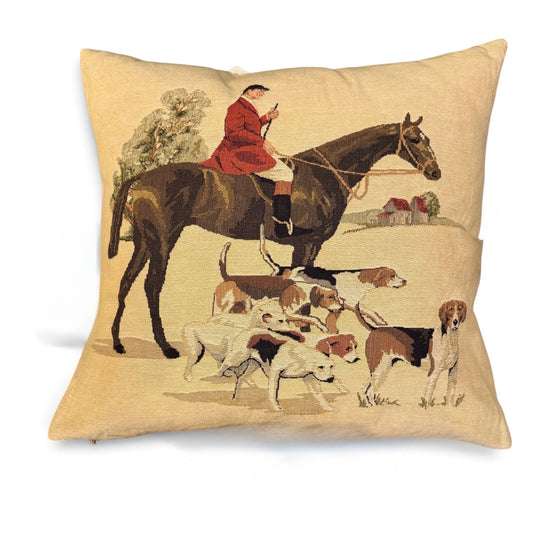 Set of Three Vintage Fox Hunt Tapestry Pillows