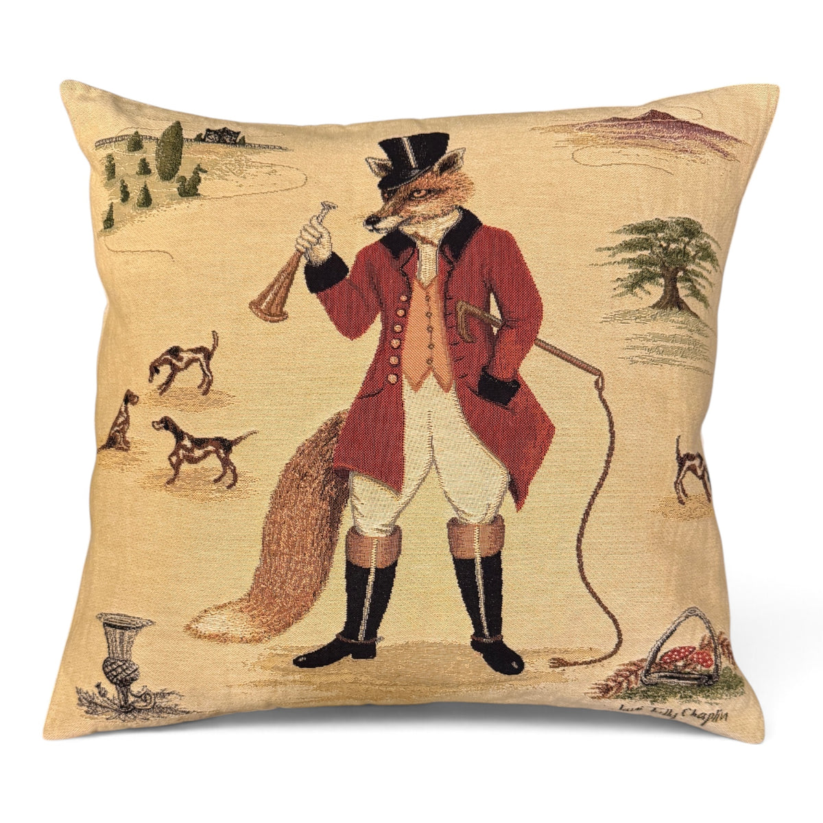 Set of Three Vintage Fox Hunt Tapestry Pillows
