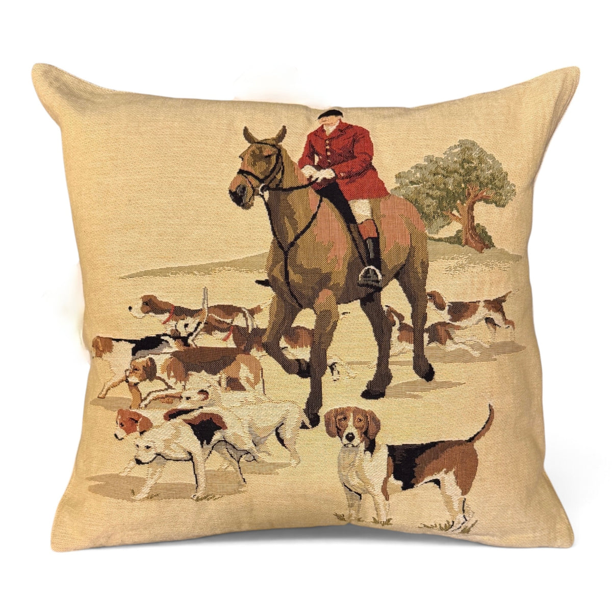 Set of Three Vintage Fox Hunt Tapestry Pillows