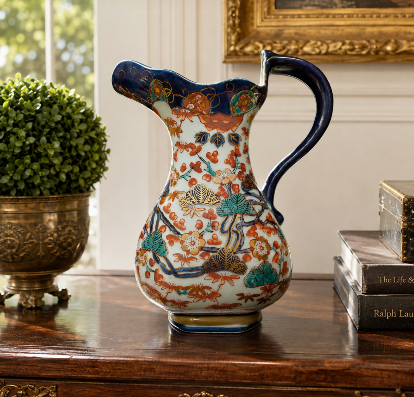 Antique English Staffordshire Ironstone Imari Hydra-Form Pitcher