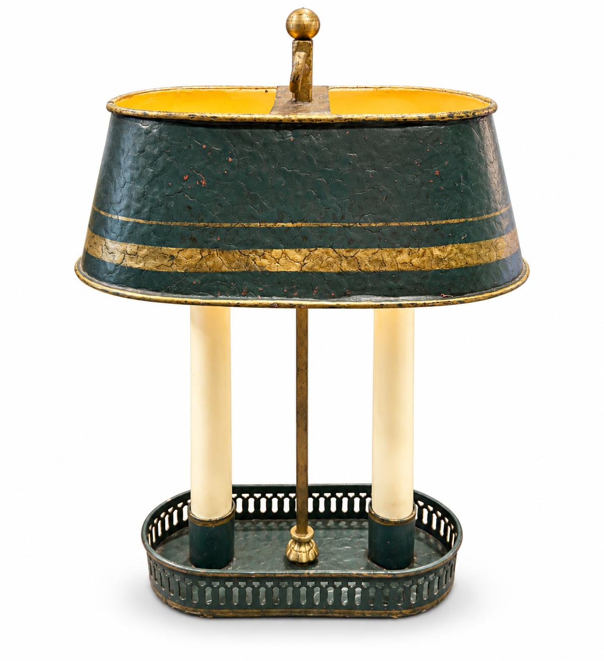 Antique French Empire Style Green Tôle Bouillotte Lamp - Cordless