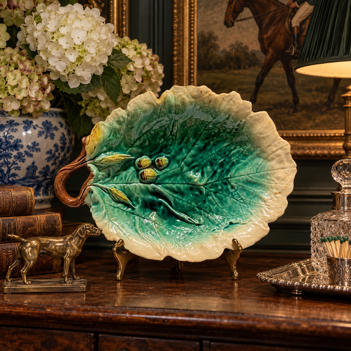Antique Majolica Leaf Platter