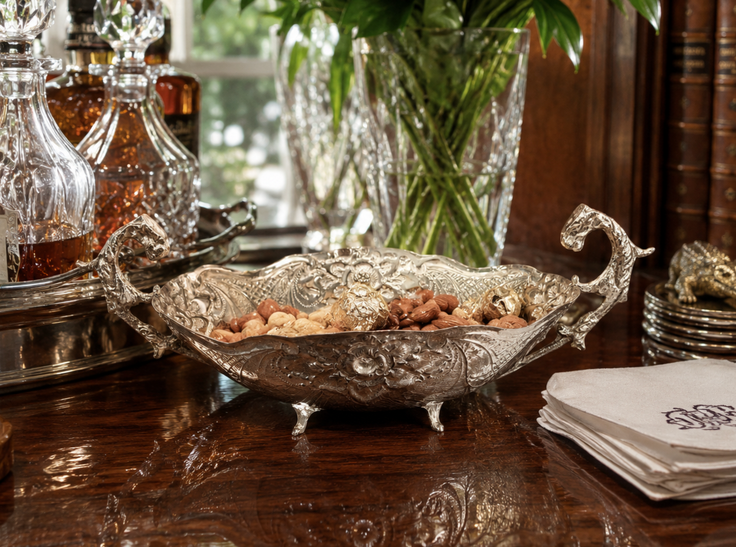 Antique Silverplate Gryphon Handle Centerpiece Bowl | Victorian Renaissance Revival