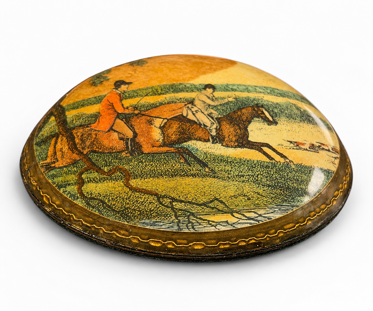Vintage Fox Hunting Domed Glass Paperweight