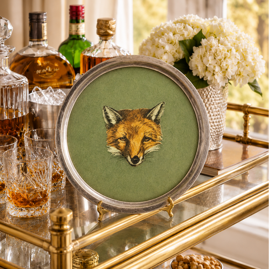 Vintage Stieff pewter tray, fox bar tray, pewter serving tray, vintage fox hunt decor, equestrian barware, sporting decor, Ralph Lauren style bar tray, vintage pewter barware, fox hunting decor, traditional bar cart accessory