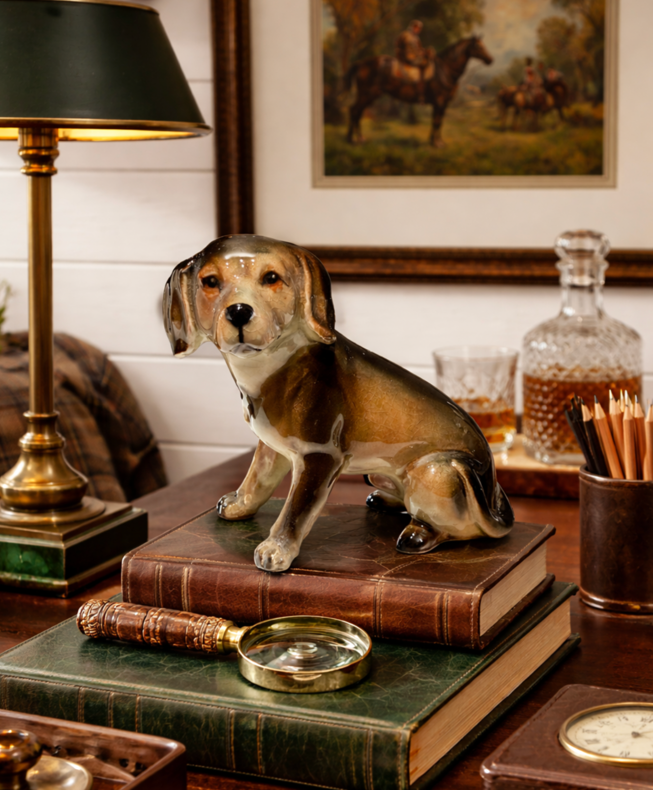 Vintage Glazed Porcelain Hunting Dog Figurine