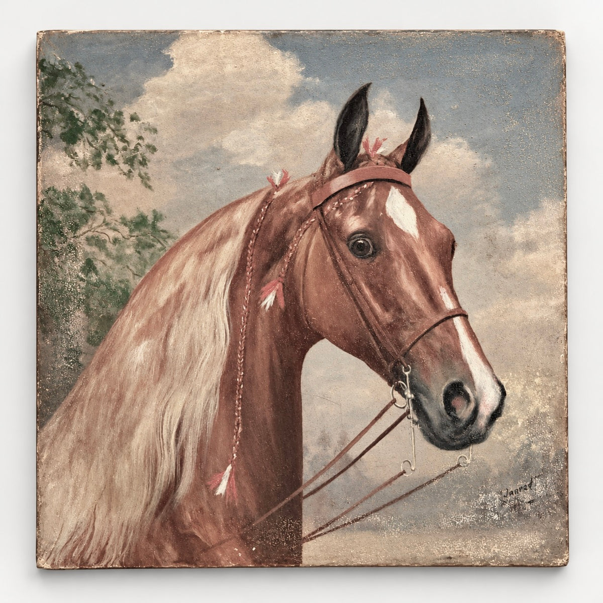 Vintage 1947 Original Oil Painting of an American Saddlebred Horse – Signed T.V. Donradt